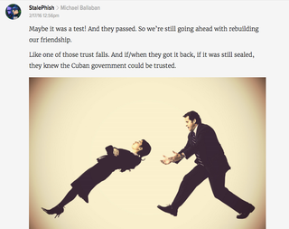 Illustration for article titled Comment Of The Day: International Trust Fall Edition